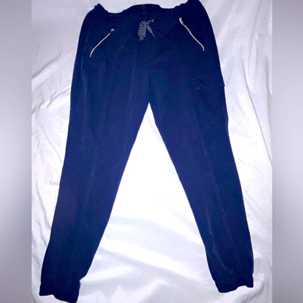 Jaanuu Men's Drawstring Jogger Navy Blue Pants Scrubs Zipper Clasp Pockets